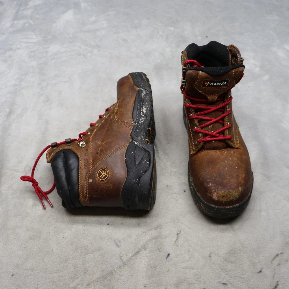 Hawx Men 9.5D Brown Work Boots Leather Composite Toe Rugged Safety Lace Up WTL-2